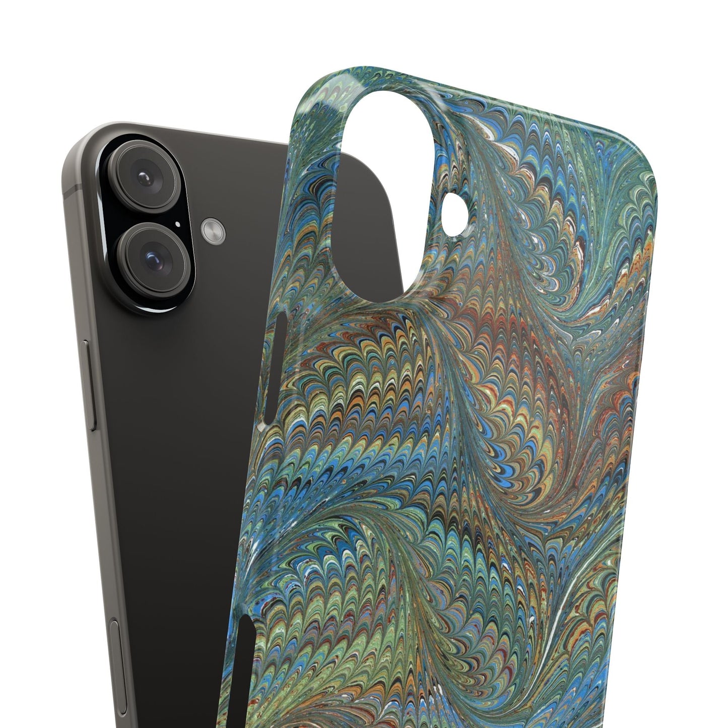 Blue and Green Italian Marbled Swirl Design, Italy Feather Phone Case, Multi-Color, Slim Phone Cases, Case-Mate IPHONE16 and all sizes