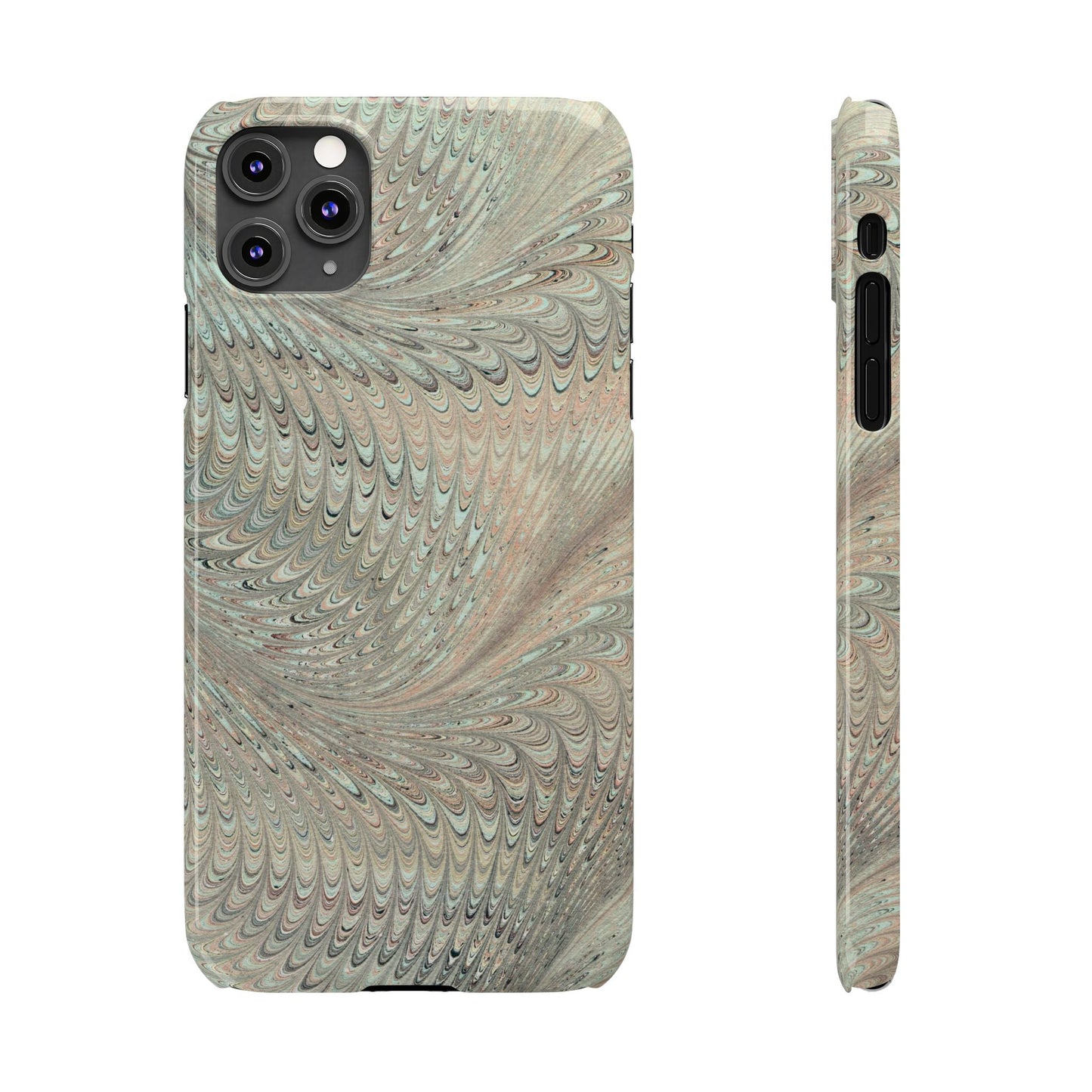 Marbled VIntage Design, Italian Feather Phone Case, Green Hues, Mint, Beige, Neutrals, Slim Phone Cases, IPHONE16 and all sizes