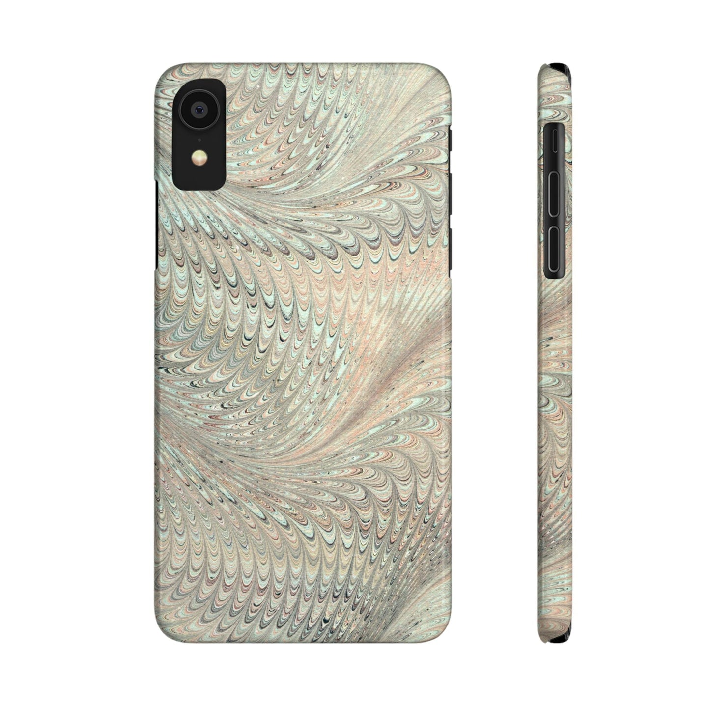 Marbled VIntage Design, Italian Feather Phone Case, Green Hues, Mint, Beige, Neutrals, Slim Phone Cases, IPHONE16 and all sizes