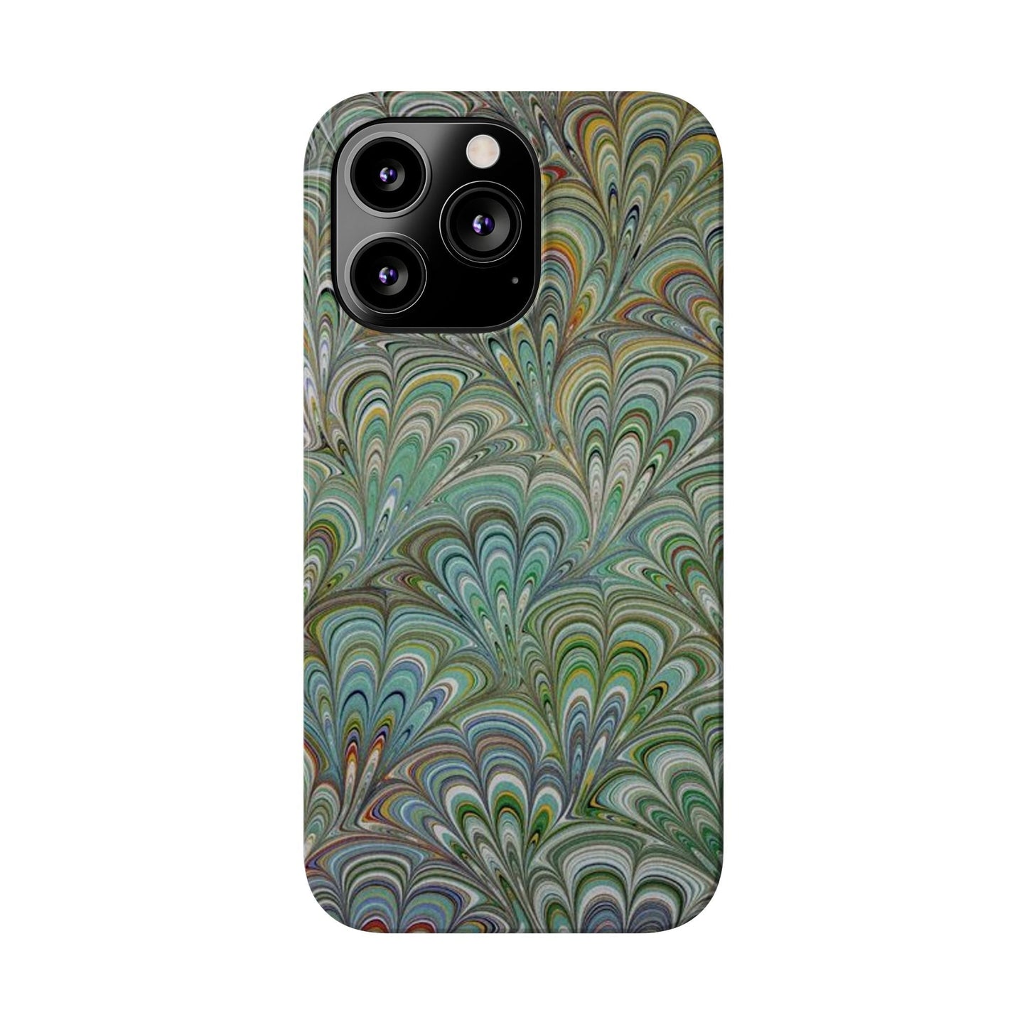 Deep Green Peacock Italian Marbled Design, Italy Feather Phone Case, Multi-Color, Slim Phone Cases, Case-Mate IPHONE16 and all sizes
