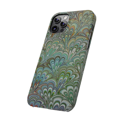 Deep Green Peacock Italian Marbled Design, Italy Feather Phone Case, Multi-Color, Slim Phone Cases, Case-Mate IPHONE16 and all sizes