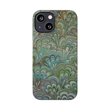 Deep Green Peacock Italian Marbled Design, Italy Feather Phone Case, Multi-Color, Slim Phone Cases, Case-Mate IPHONE16 and all sizes