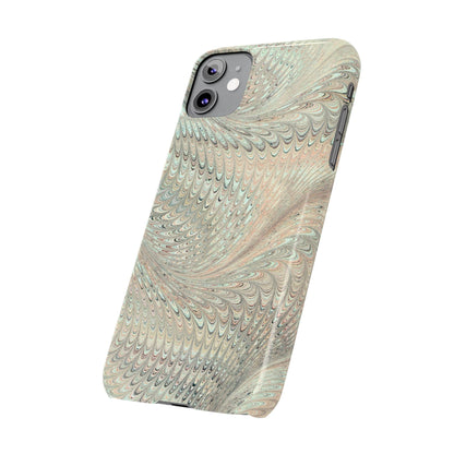 Marbled VIntage Design, Italian Feather Phone Case, Green Hues, Mint, Beige, Neutrals, Slim Phone Cases, IPHONE16 and all sizes