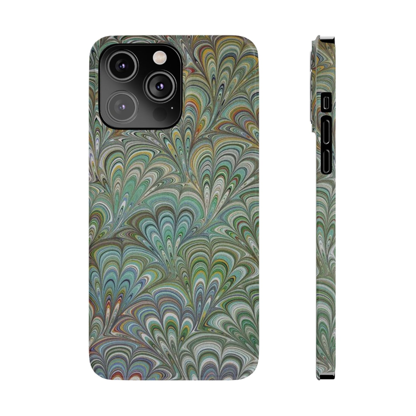 Deep Green Peacock Italian Marbled Design, Italy Feather Phone Case, Multi-Color, Slim Phone Cases, Case-Mate IPHONE16 and all sizes