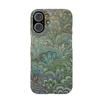 Deep Green Peacock Italian Marbled Design, Italy Feather Phone Case, Multi-Color, Slim Phone Cases, Case-Mate IPHONE16 and all sizes