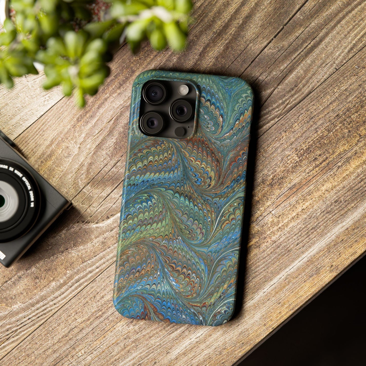 Blue and Green Italian Marbled Swirl Design, Italy Feather Phone Case, Multi-Color, Slim Phone Cases, Case-Mate IPHONE16 and all sizes